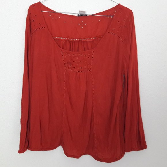 Lucky Brand Tops - Lucky Brand Blouse Boho Rust Orange Eyelet Top XL